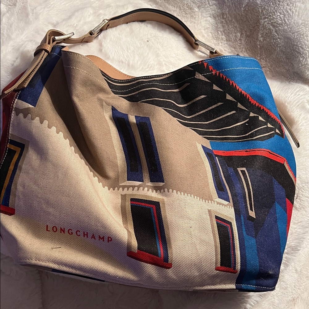 Longchamp Artistic Canvas Shoulder Bag - Blue, Black, Tan
